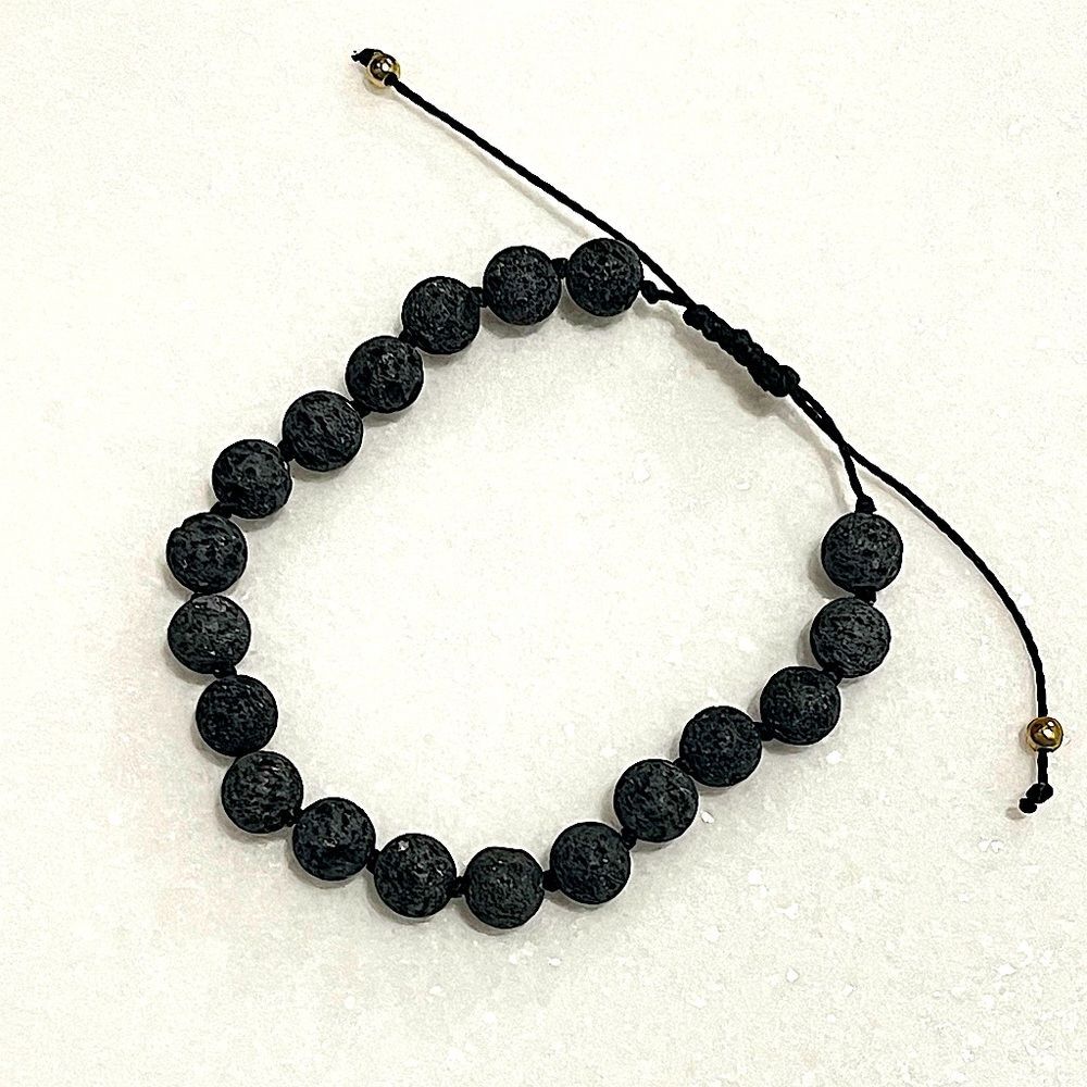 Dark Grey Lava Handmade Adjustable Beaded Bracelet